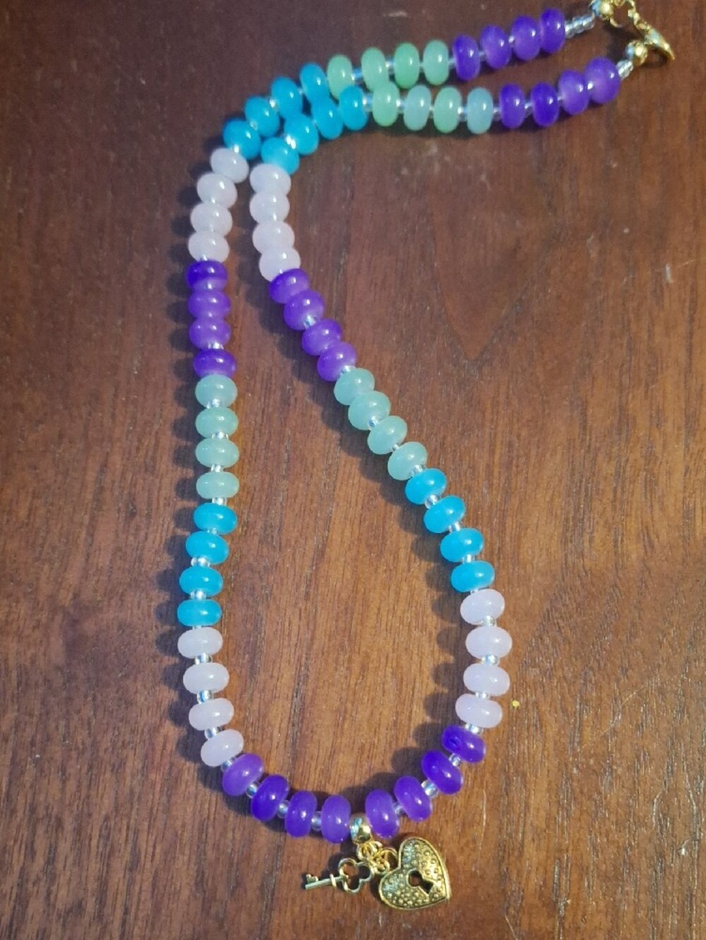 Gold Heart Lock Charm Multicolor Beaded Necklace - Picture 6 of 6